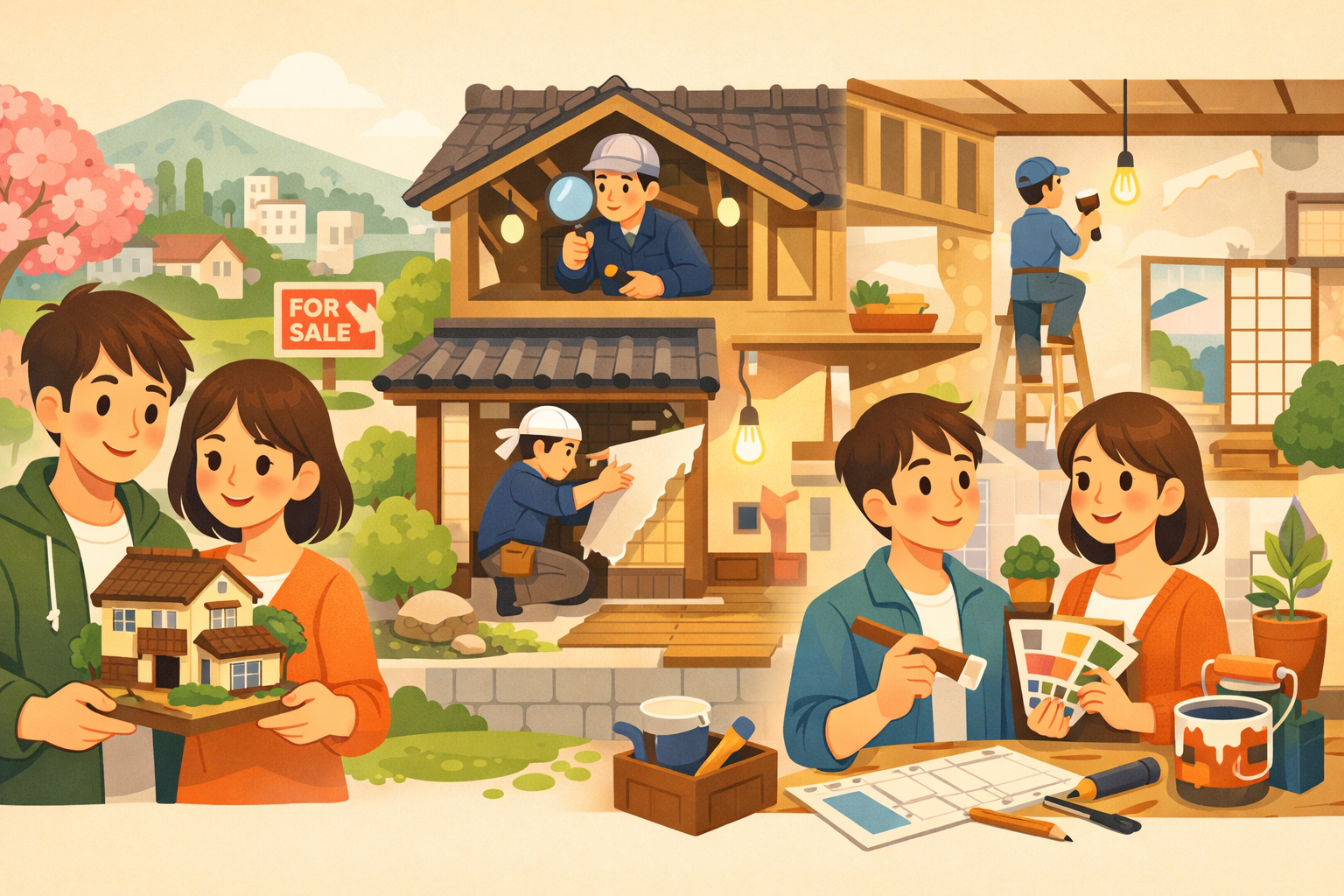 中古住宅を購入しリフォームする若い世帯のイメージ
