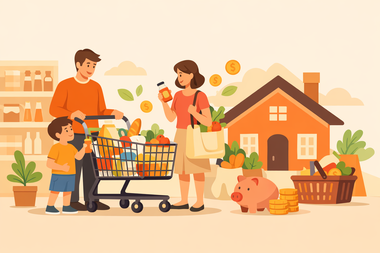 買い物の割引特典と住宅ローンをイメージしたイラスト