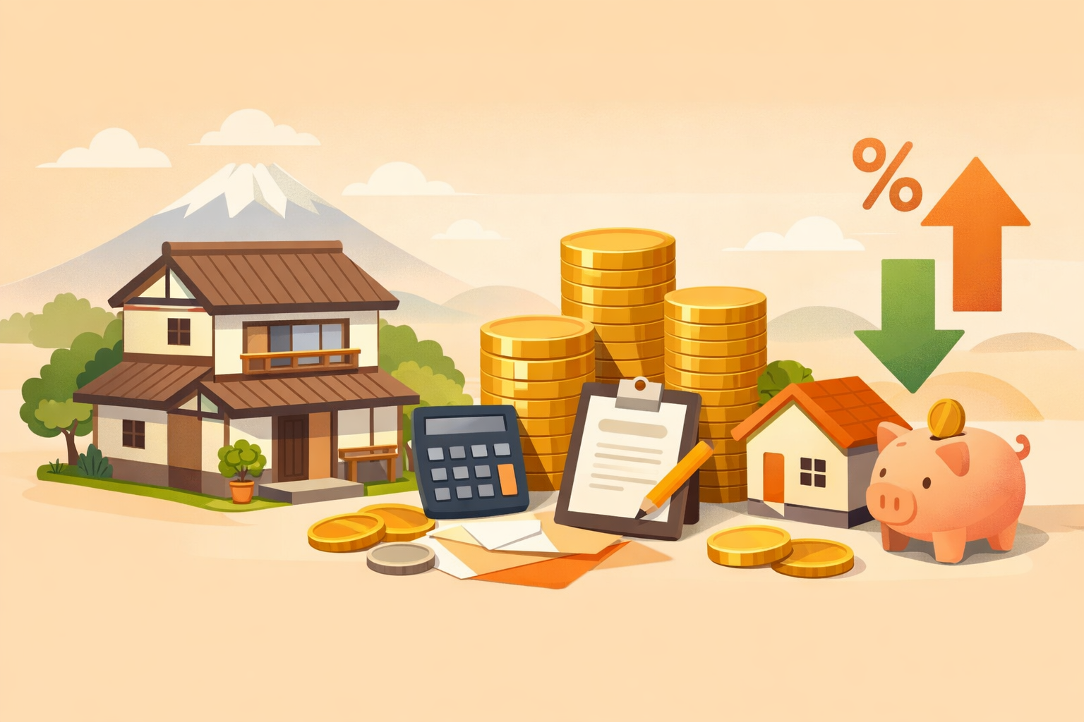 住宅ローンの金利と家計をイメージしたイラスト