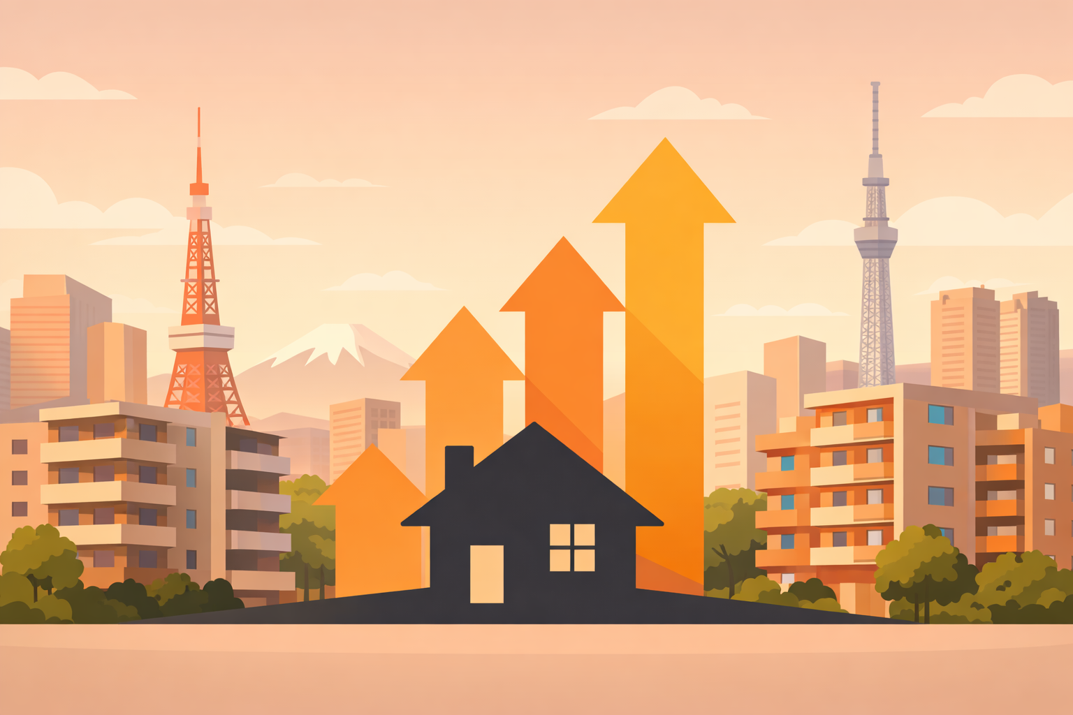 東京の新築マンション価格の上昇を表す街並みのイメージ