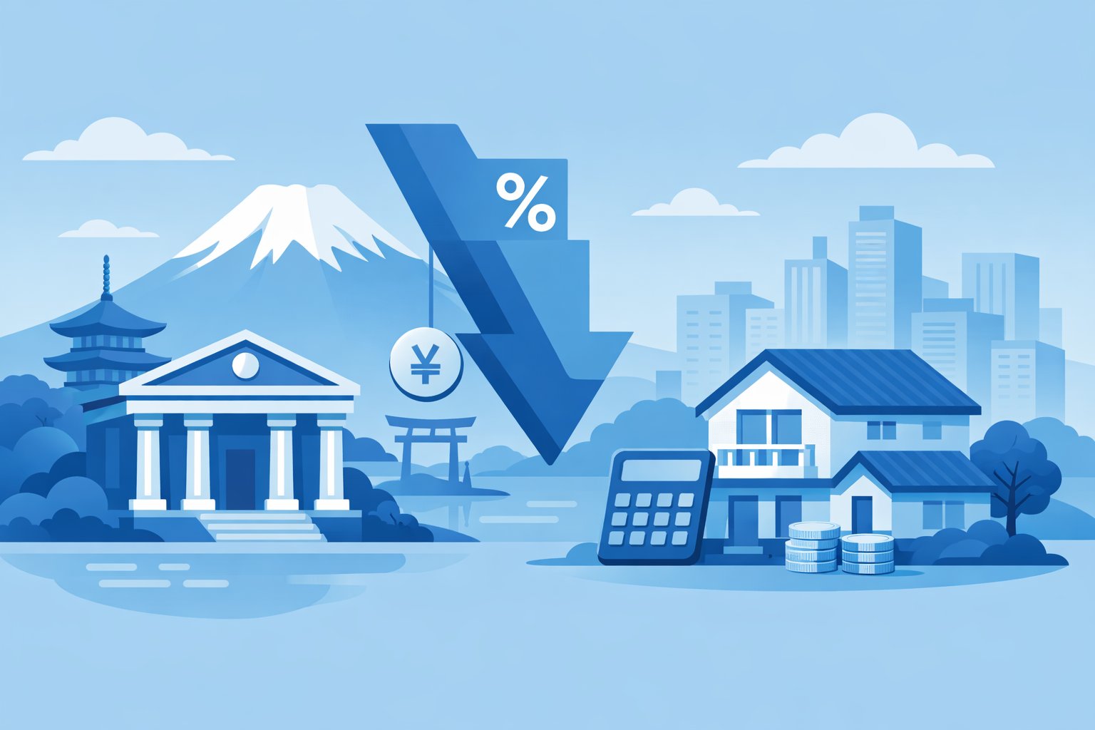 マイナス金利と住宅ローン金利の動向を表すイメージ