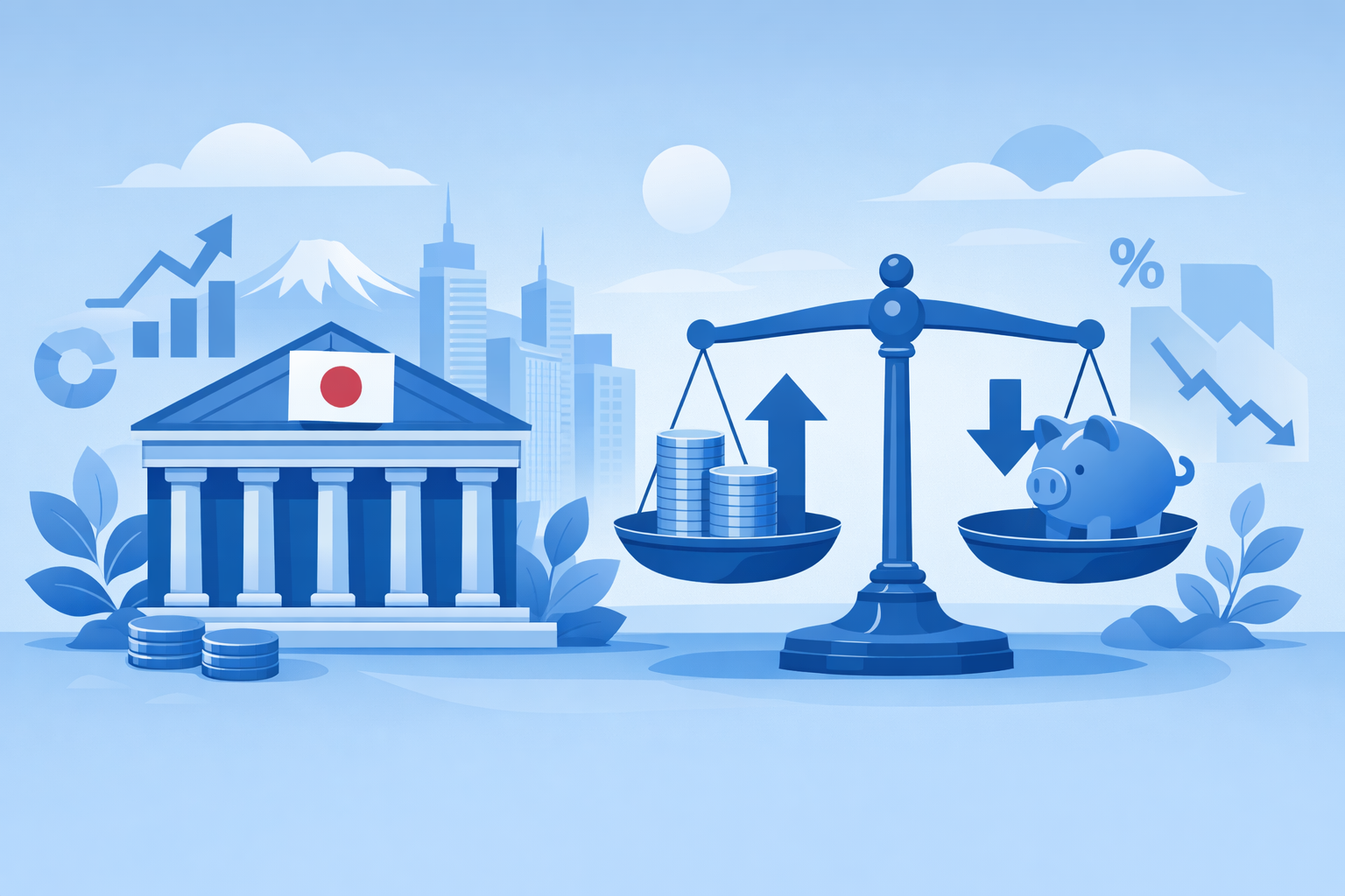 金融政策と住宅ローン金利の関係をイメージしたイラスト