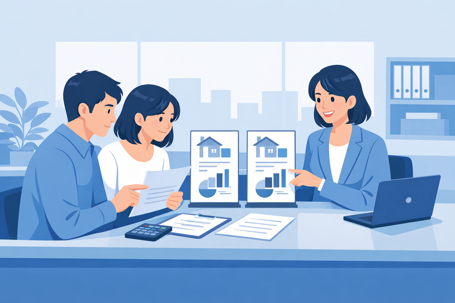 住宅ローンの借り換えを銀行の窓口で相談する夫婦のイメージ