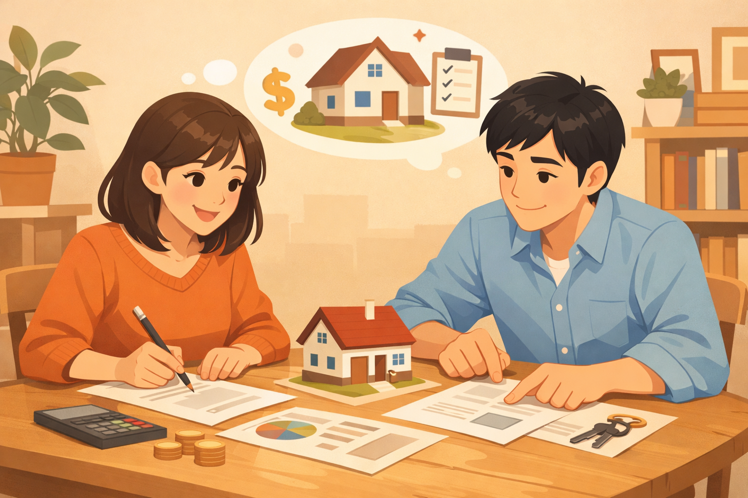 初めての住宅ローンについて学ぶ夫婦のイメージ
