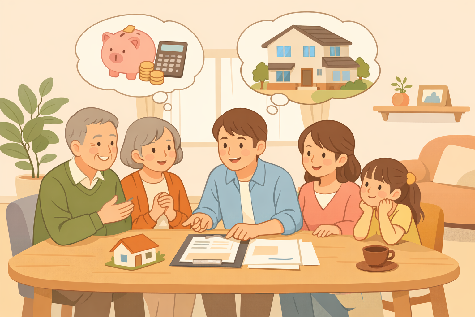 住宅資金の贈与について家族で話し合うイメージ
