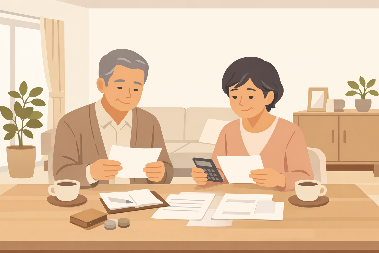 住宅ローンの返済計画を見直す高齢の夫婦のイメージ
