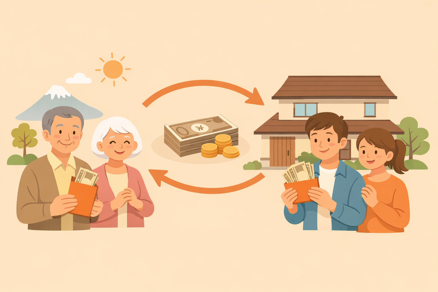 世代間の住宅資金援助をイメージした図