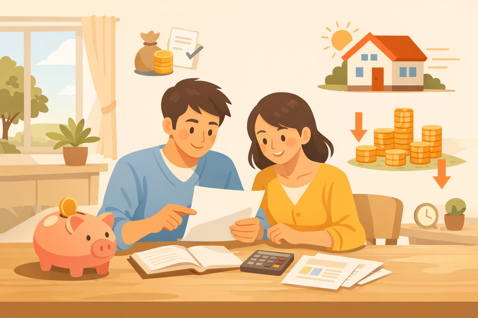 住宅ローンの繰上返済を計画する夫婦のイメージ