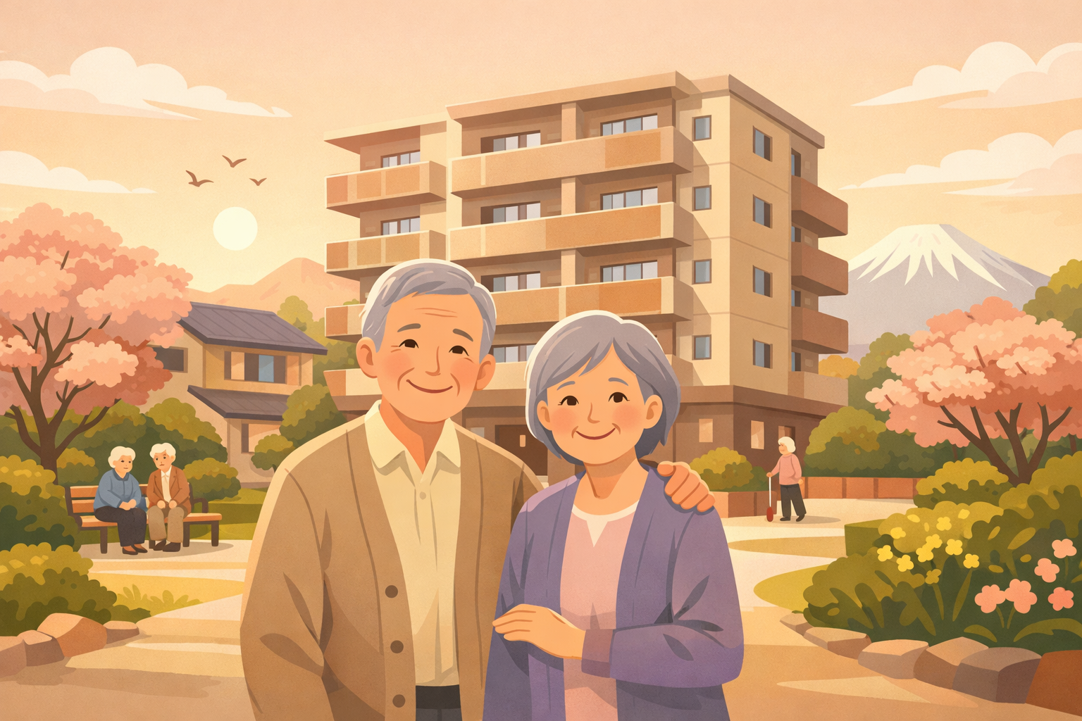 高齢者の住まいと賃貸住宅をイメージしたイラスト