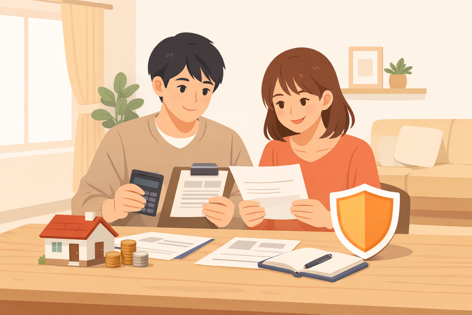 結婚・出産・住宅購入のタイミングで保険を見直す夫婦のイメージ