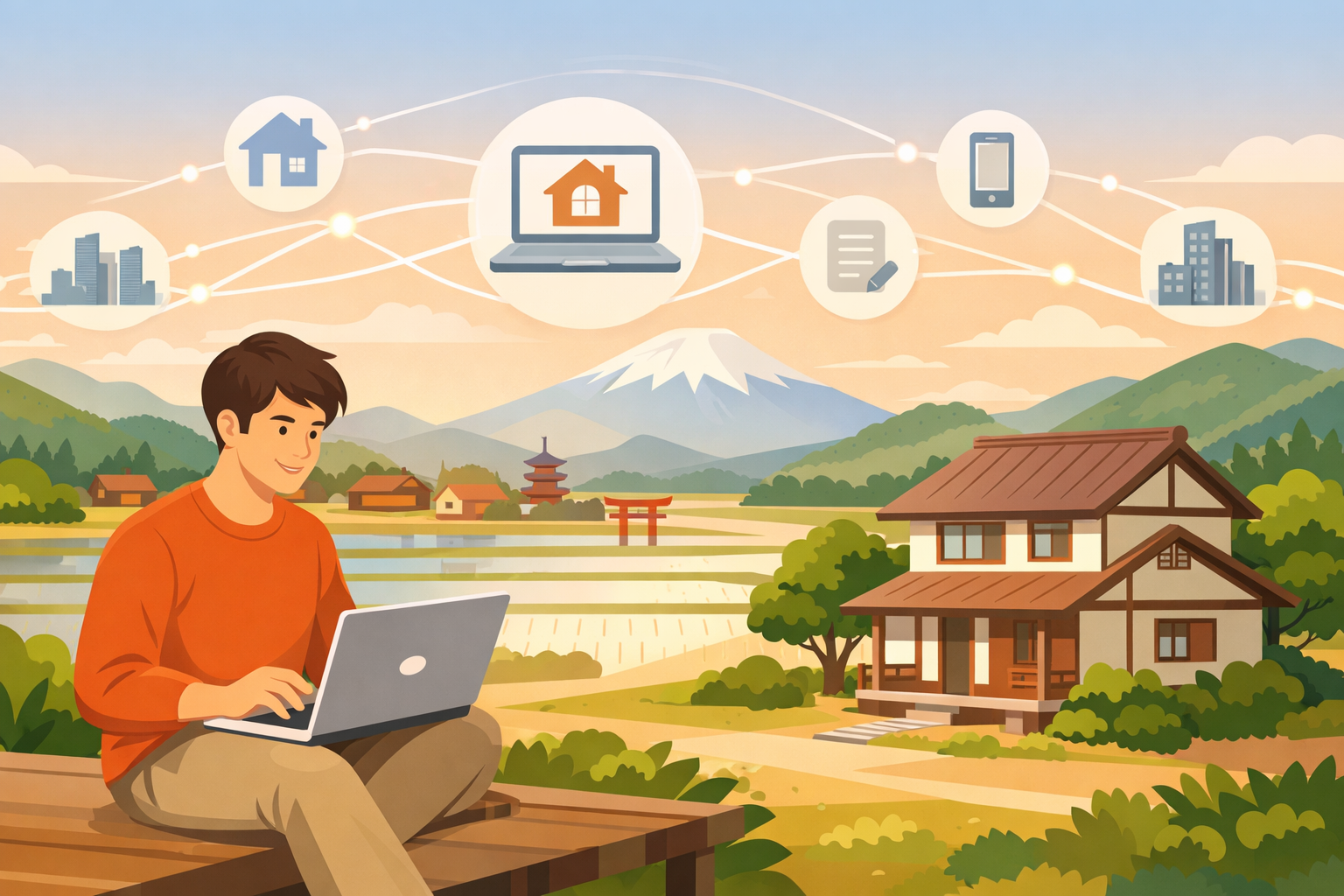 地方からネット銀行の住宅ローンを利用するイメージ