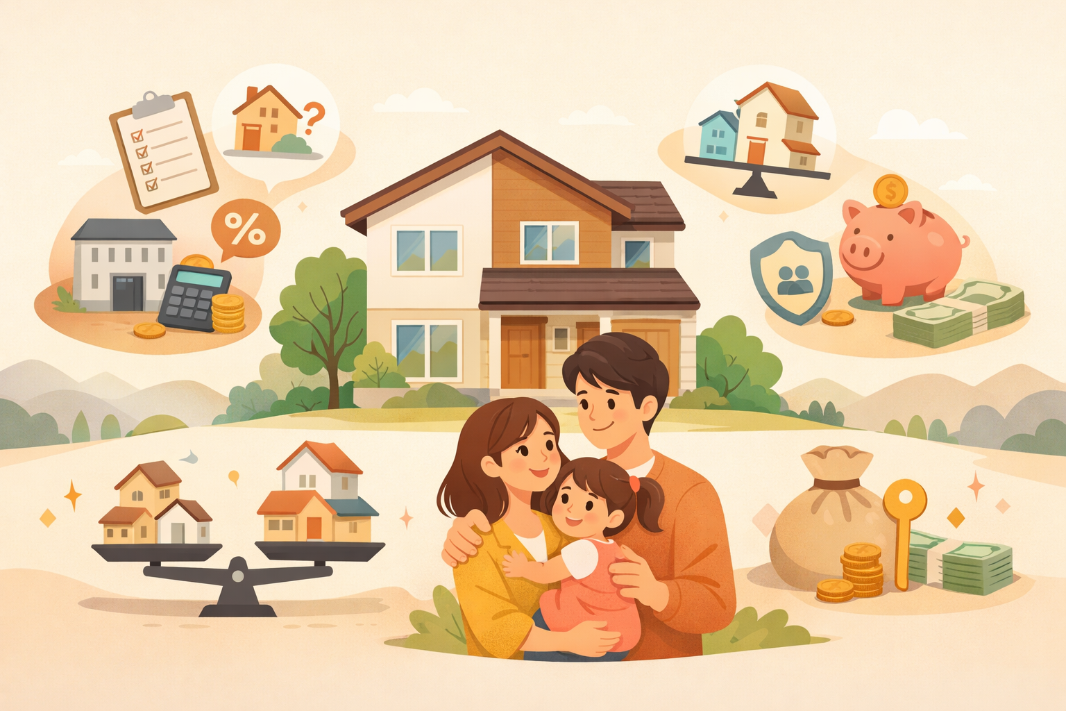 夫婦で住宅ローンの収入合算を検討するイメージ