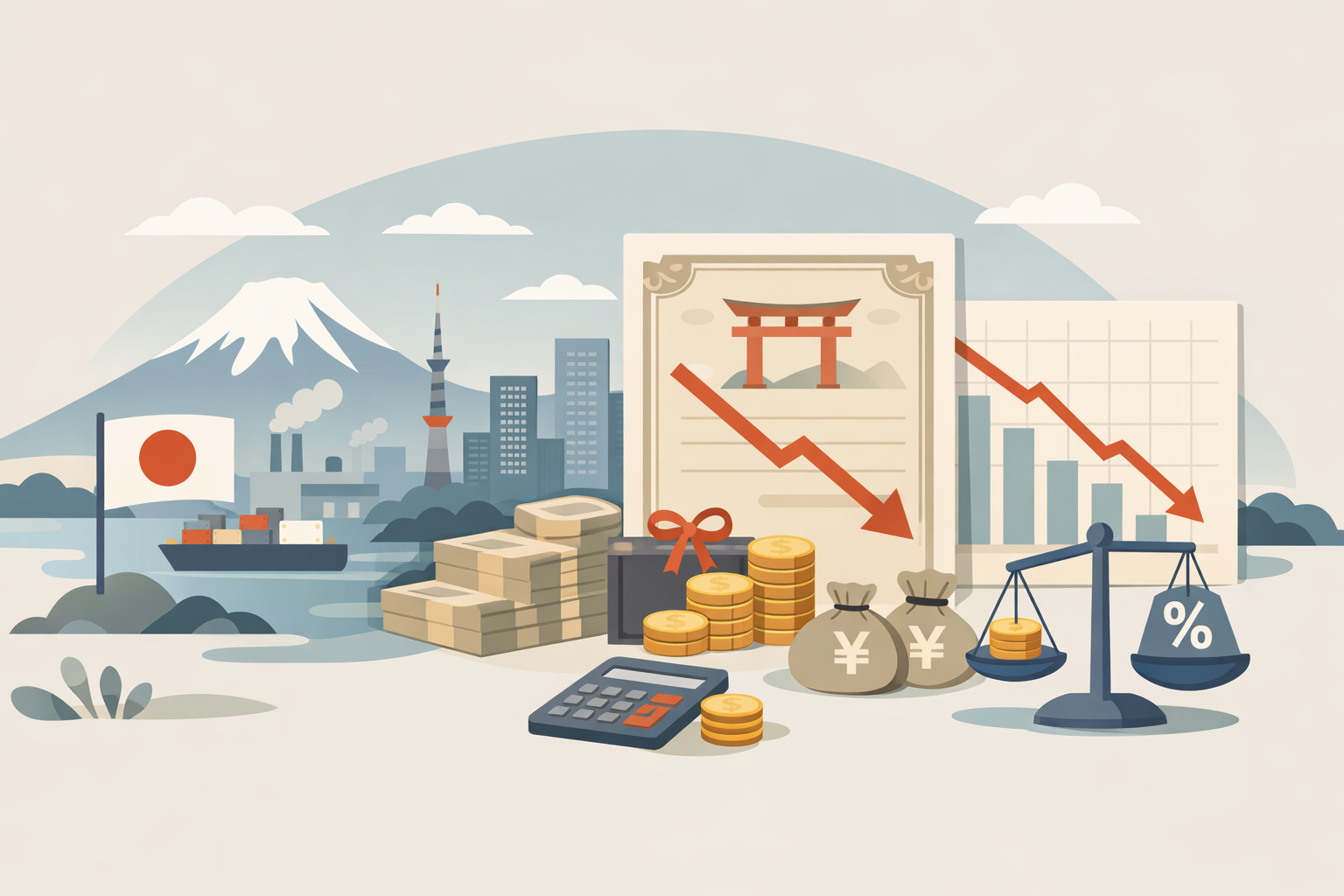長期金利の低下と日銀の金融政策をイメージした図