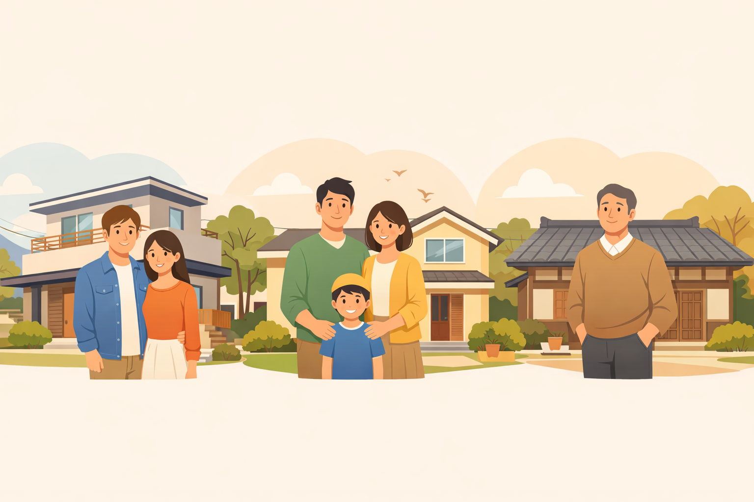 タイプ別に自分に合った住宅ローンを選ぶ家族のイメージ