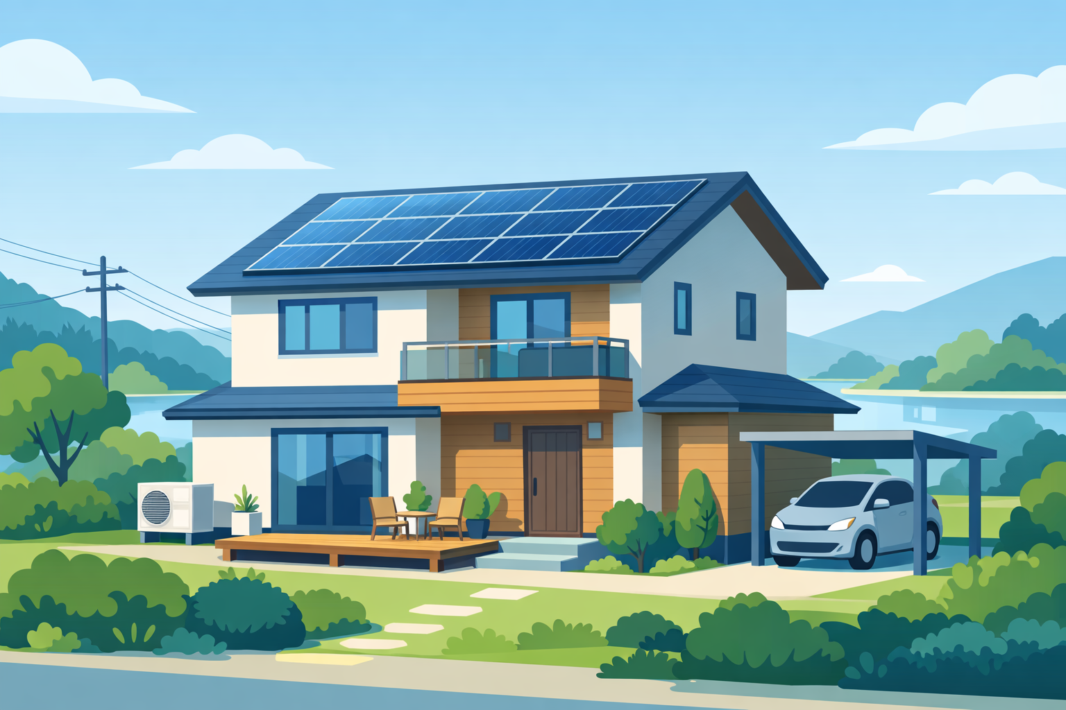 省エネ性能の高い住宅と長期固定金利の住宅ローンをイメージしたイラスト